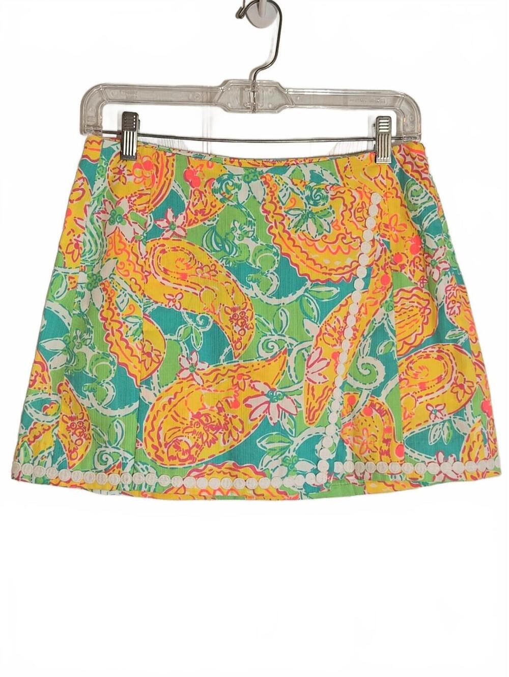 Lilly Pulitzer Yellow Pink Green Paisley Mini Skirt